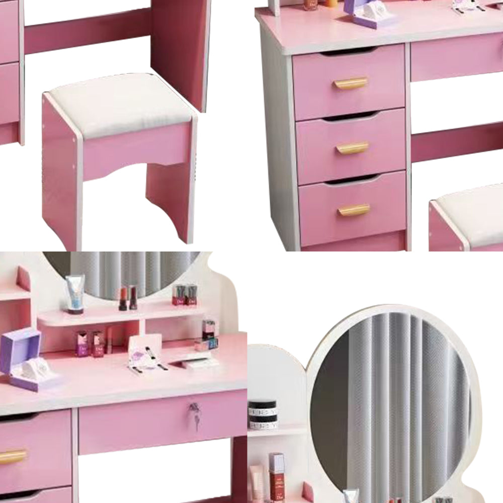 LIVARA 70/80CM Length Round Mirror Dressing Table With Stool