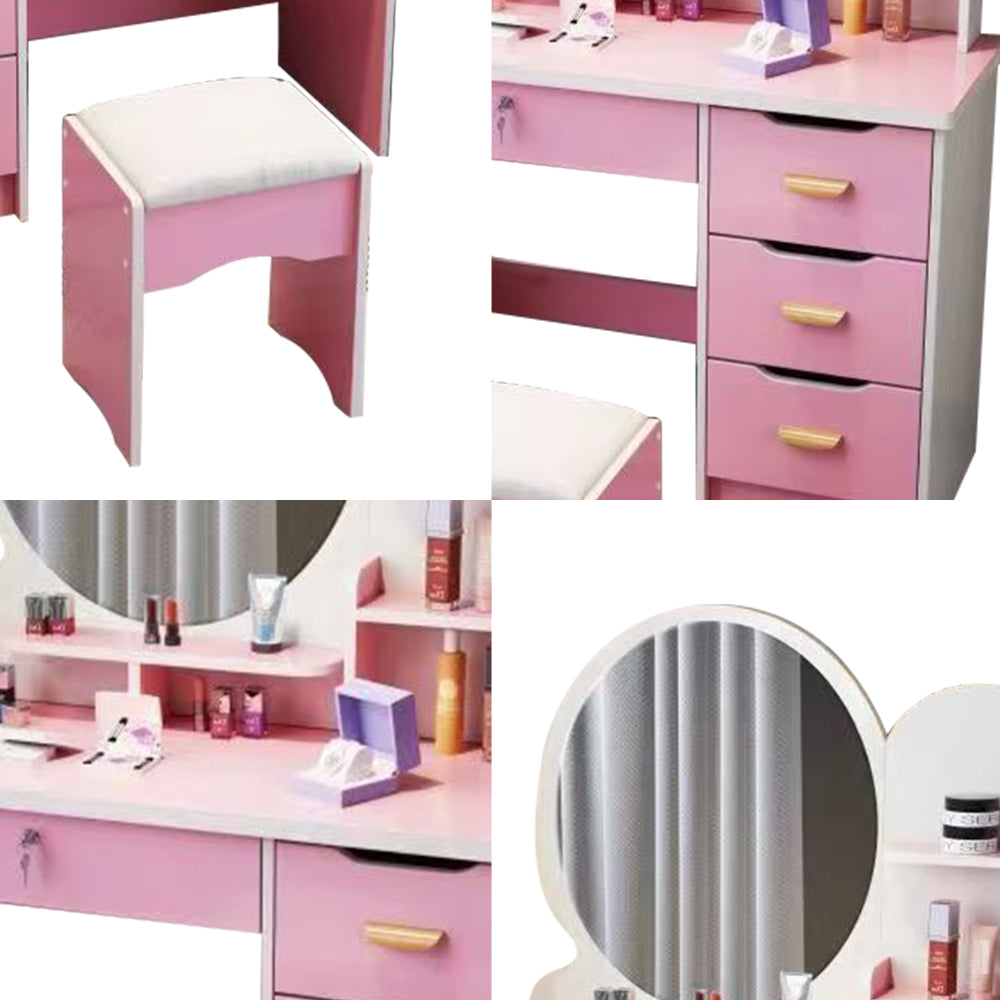 LIVARA 70/80CM Length Round Mirror Dressing Table With Stool