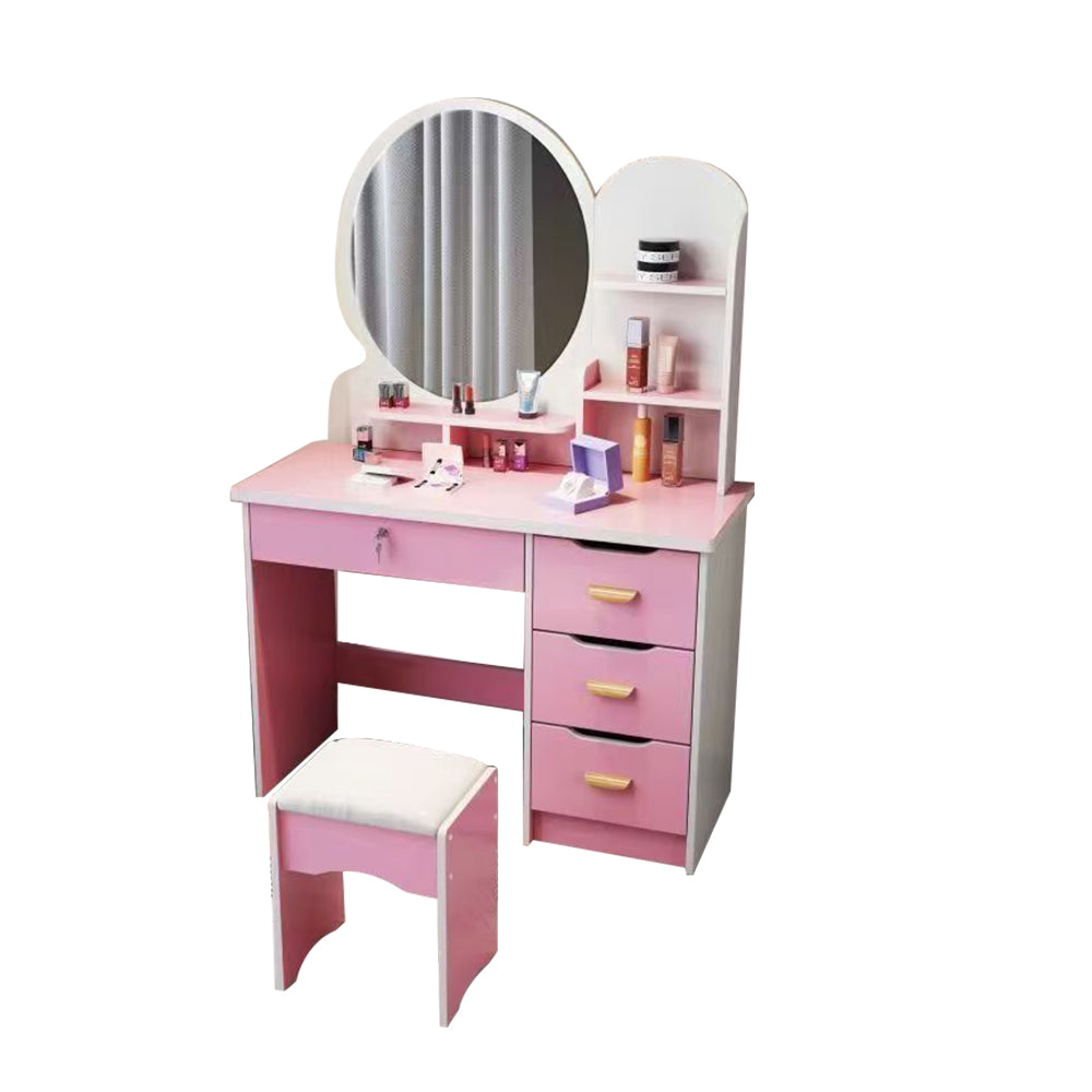 LIVARA 70/80CM Length Round Mirror Dressing Table With Stool