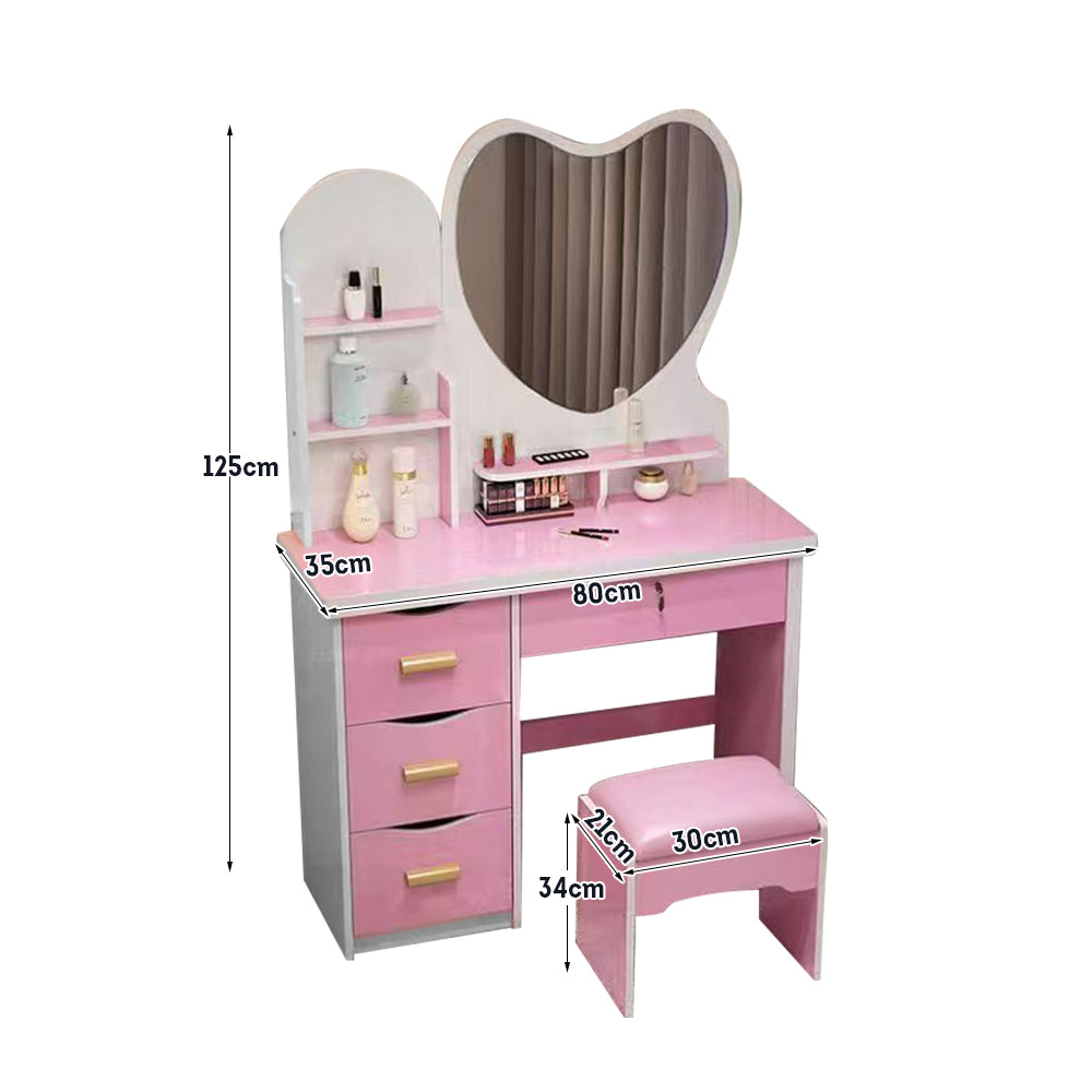 LIVARA 70/80/100CM Length Heart-shaped Mirror Dressing Table With Stool