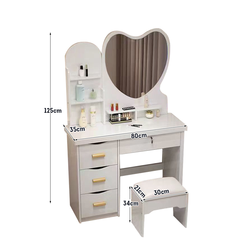 LIVARA 70/80/100CM Length Heart-shaped Mirror Dressing Table With Stool