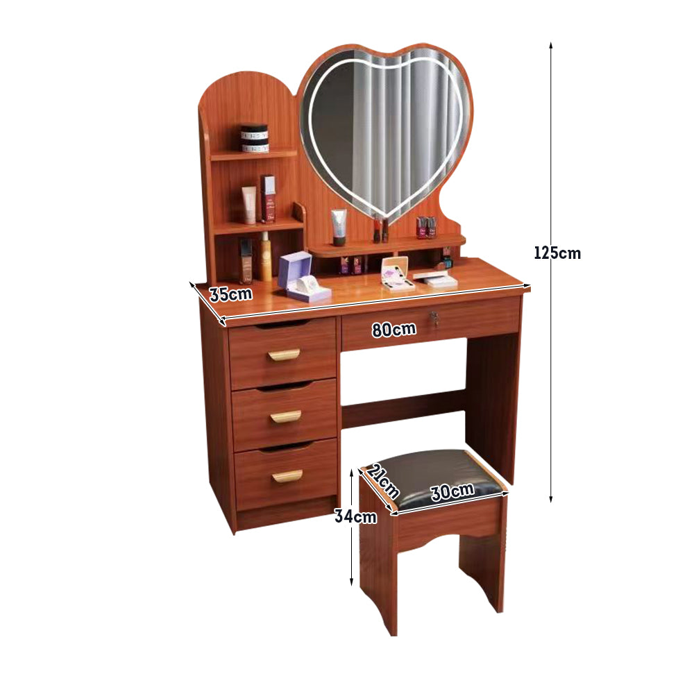 LIVARA 70/80/100CM Length Heart-shaped Mirror Dressing Table With Stool