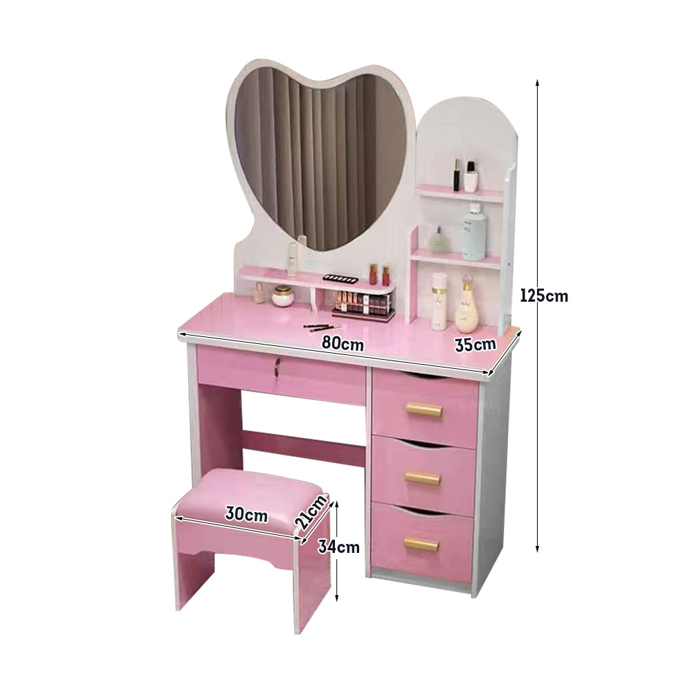LIVARA 70/80/100CM Length Heart-shaped Mirror Dressing Table With Stool