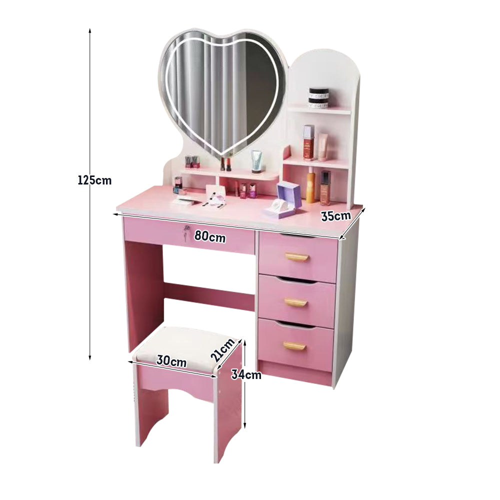 LIVARA 70/80/100CM Length Heart-shaped Mirror Dressing Table With Stool
