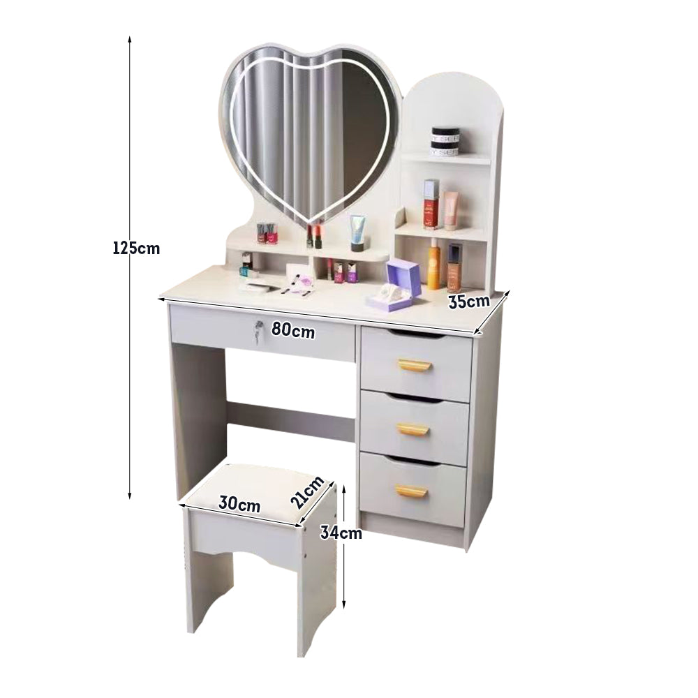 LIVARA 70/80/100CM Length Heart-shaped Mirror Dressing Table With Stool