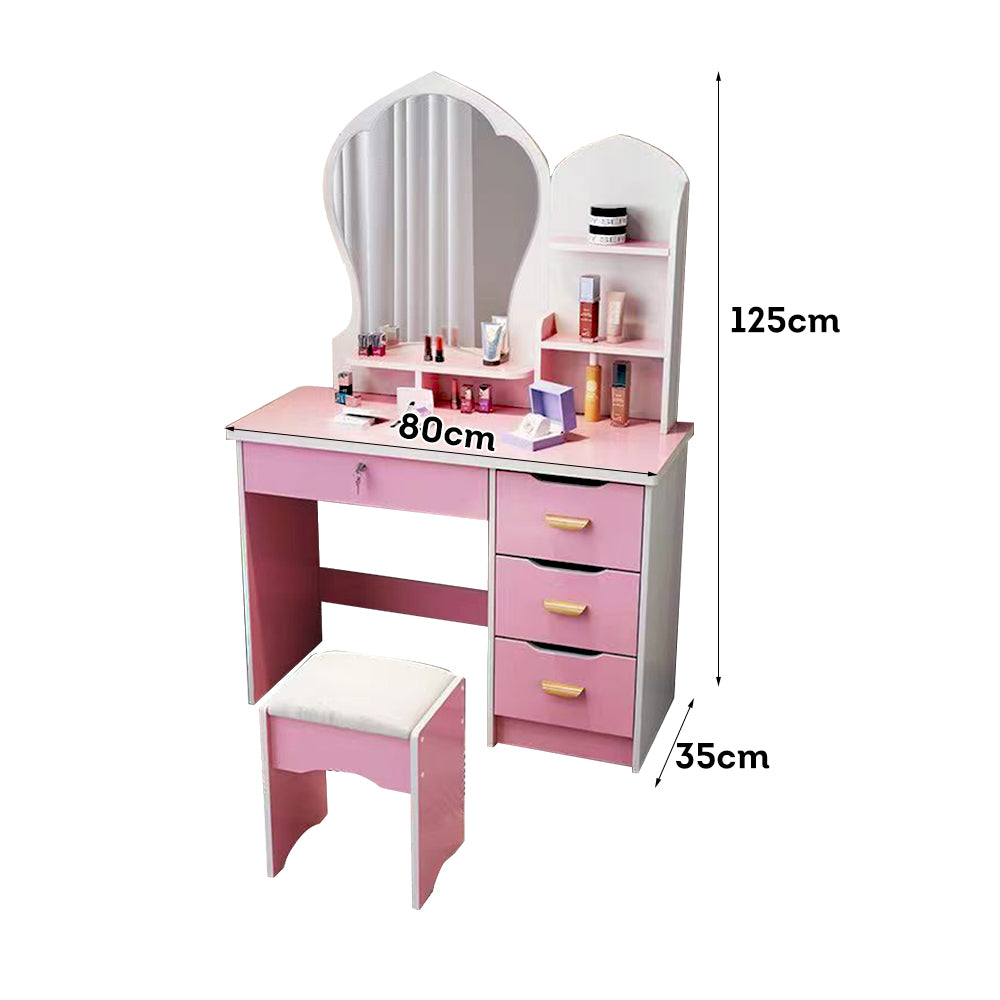 LIVARA 70-80CM Length Princess-Style Large Mirror Dressing Table With Stool