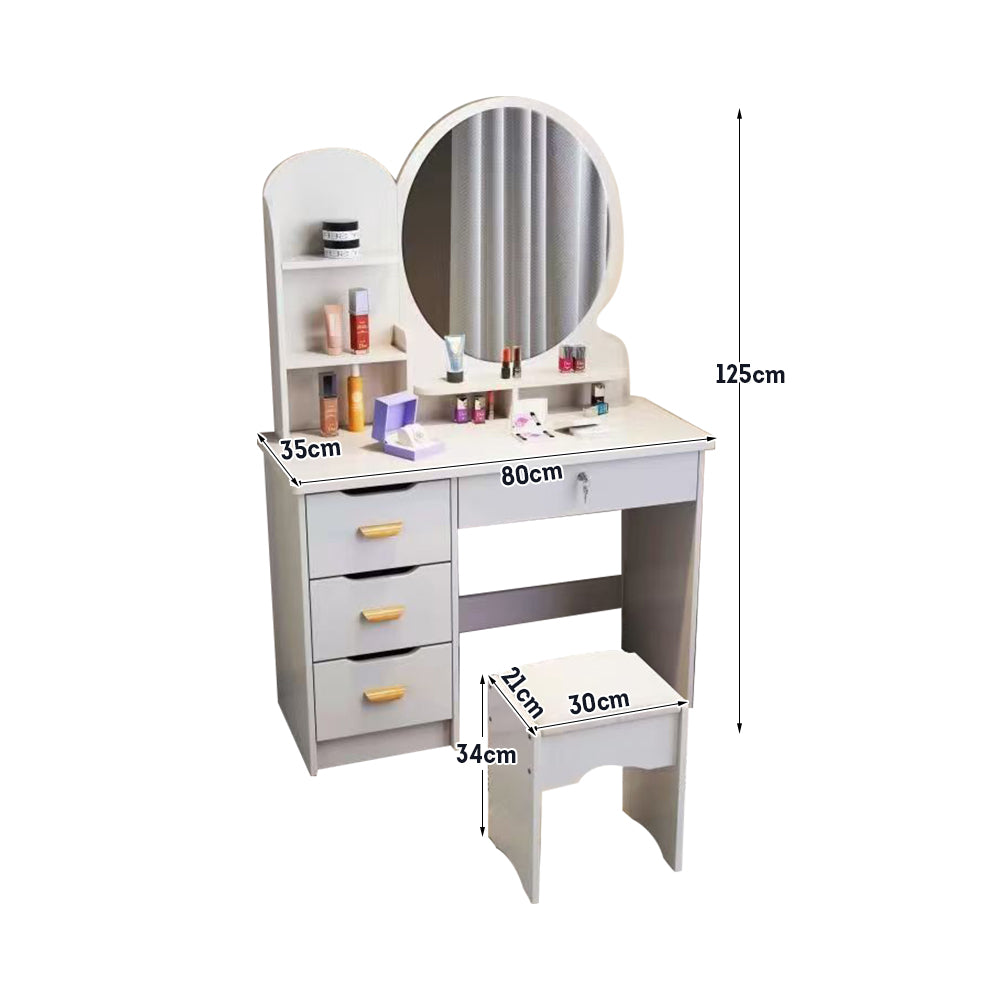 LIVARA 70/80CM Length Round Mirror Dressing Table With Stool