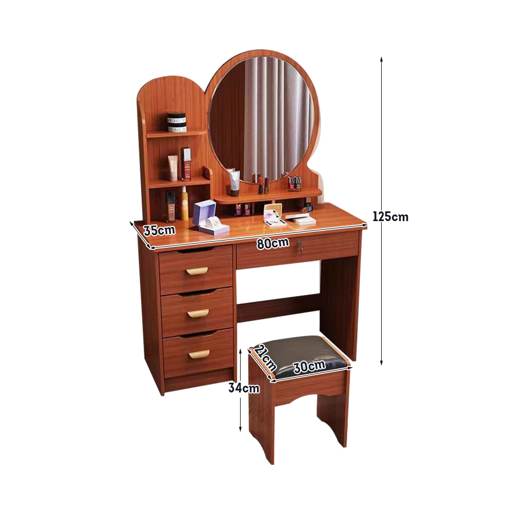 LIVARA 70/80CM Length Round Mirror Dressing Table With Stool