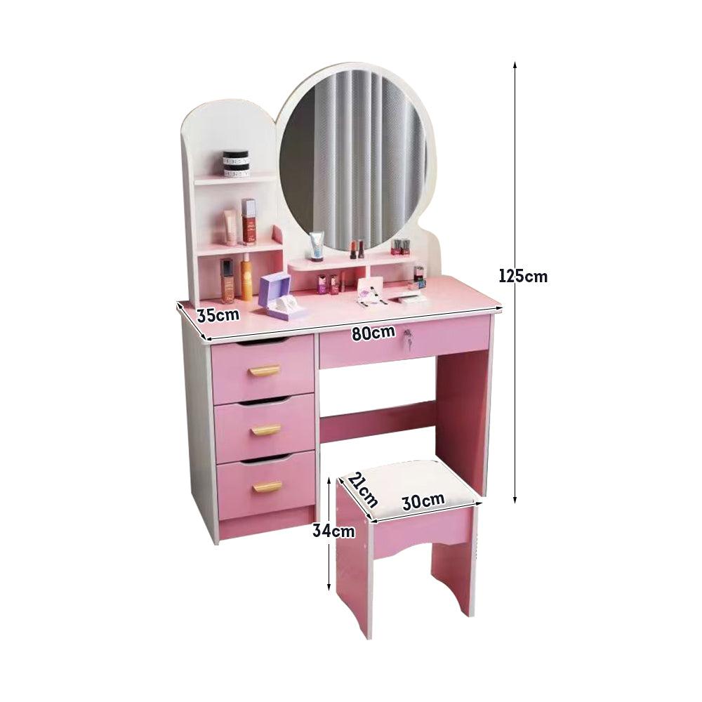 LIVARA 70/80CM Length Round Mirror Dressing Table With Stool