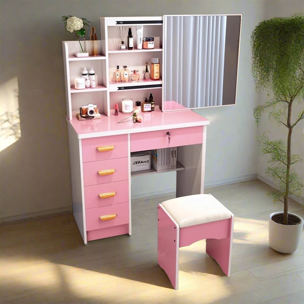 LIVARA 198 80CM Length Sliding Large Mirror Dressing Table With Stool Or LED Light