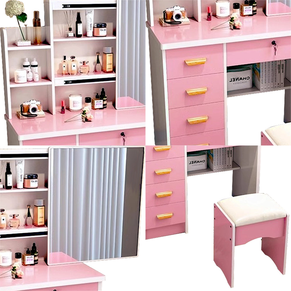 LIVARA 198 80CM Length Sliding Large Mirror Dressing Table With Stool Or LED Light