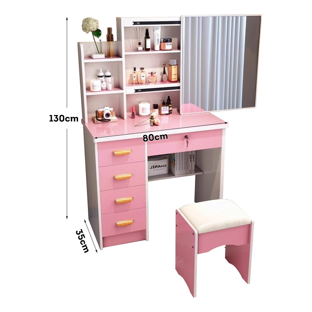 LIVARA 198 80CM Length Sliding Large Mirror Dressing Table With Stool Or LED Light