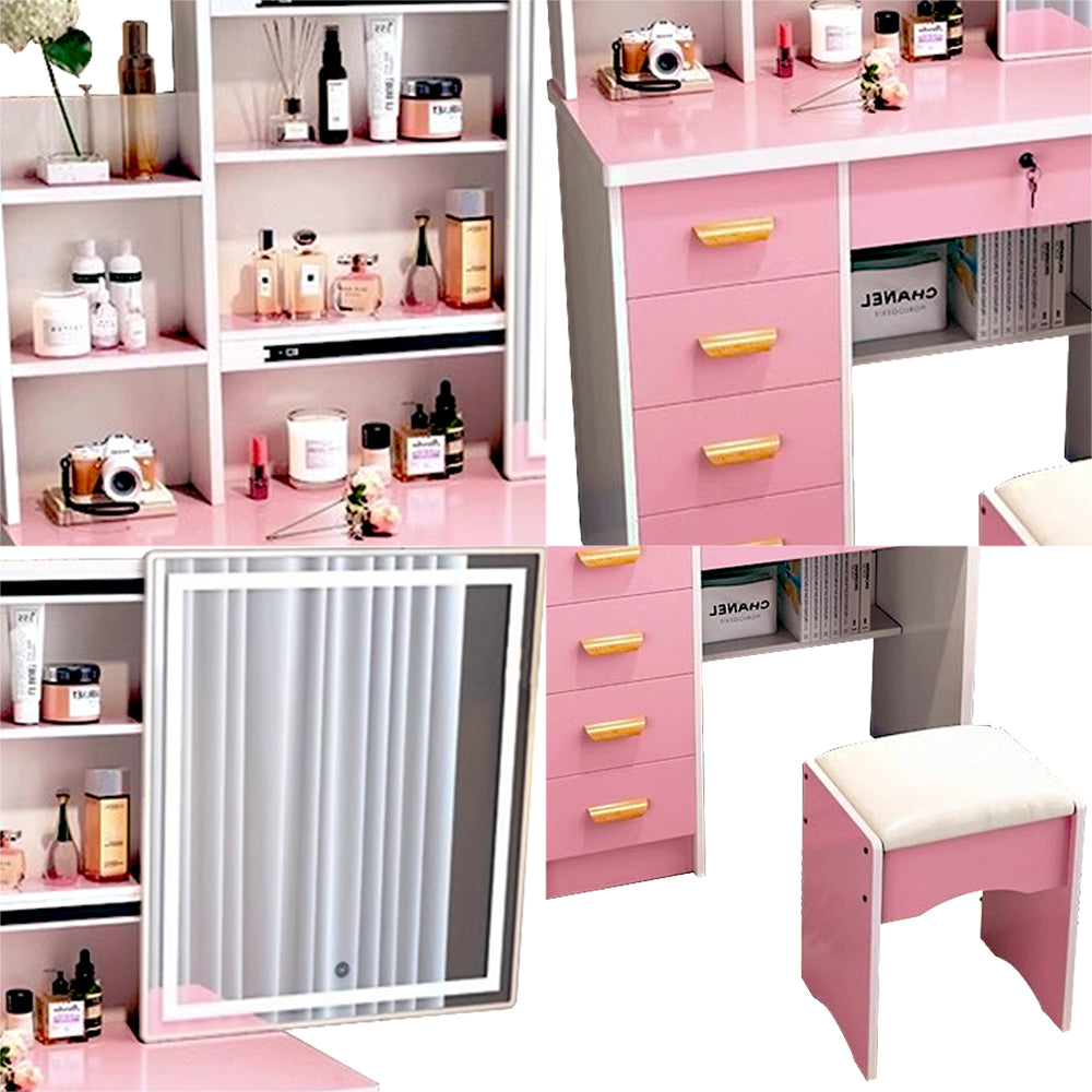 LIVARA 198 80CM Length Sliding Large Mirror Dressing Table With Stool Or LED Light