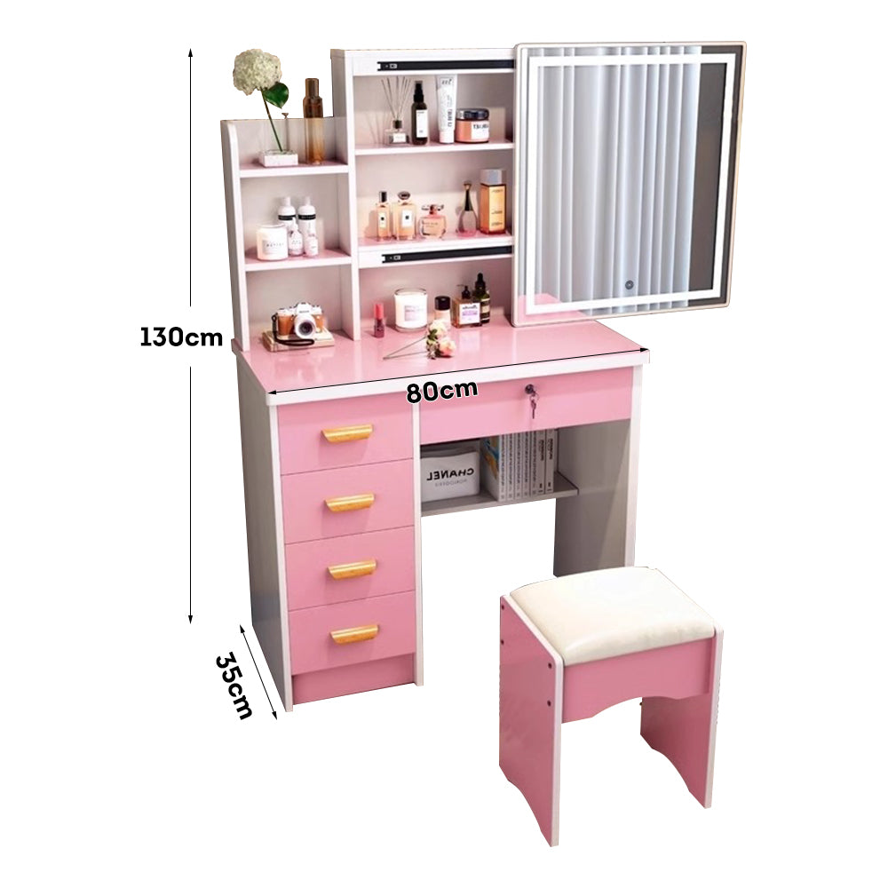 LIVARA 198 80CM Length Sliding Large Mirror Dressing Table With Stool Or LED Light