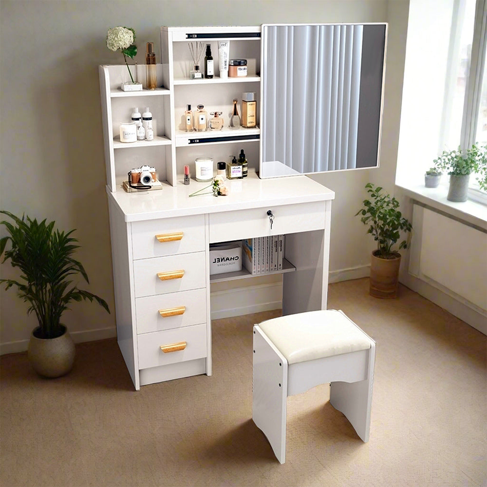 LIVARA 198 80CM Length Sliding Large Mirror Dressing Table With Stool Or LED Light