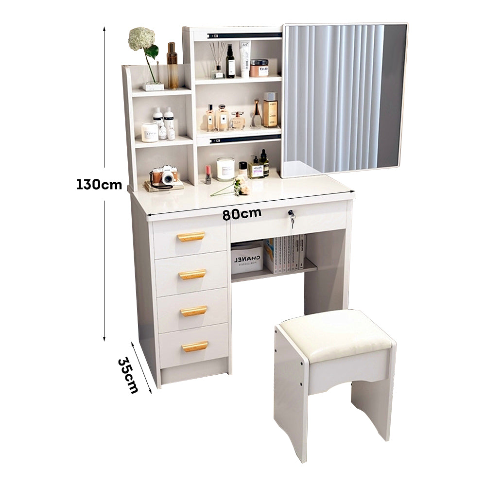 LIVARA 198 80CM Length Sliding Large Mirror Dressing Table With Stool Or LED Light