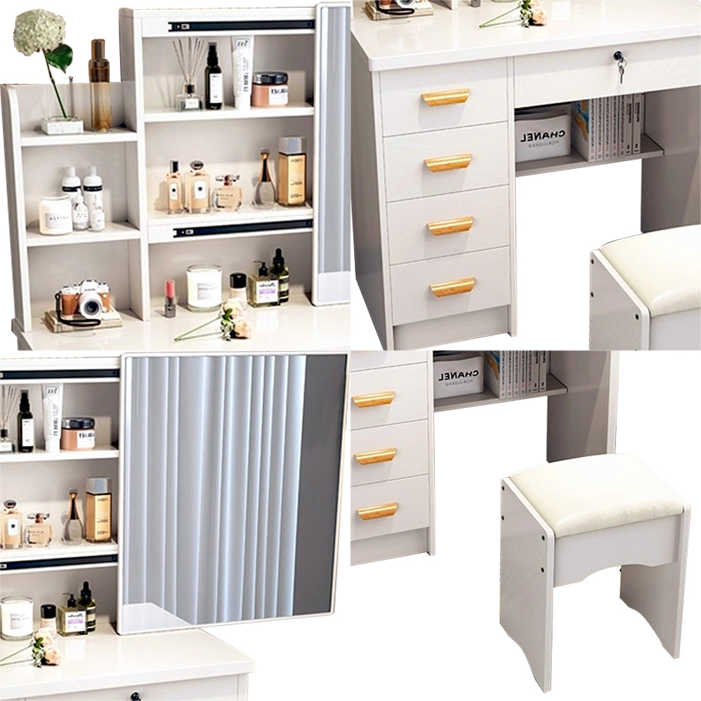 LIVARA 198 80CM Length Sliding Large Mirror Dressing Table With Stool Or LED Light