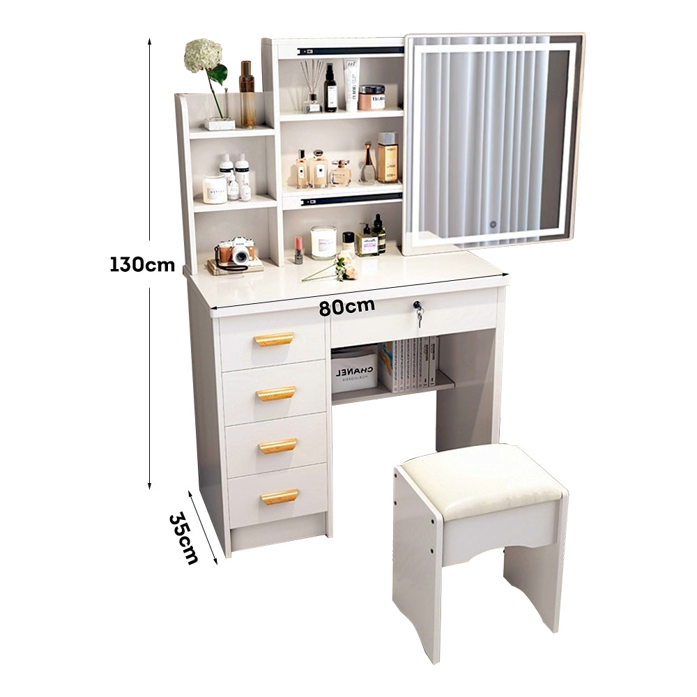 LIVARA 198 80CM Length Sliding Large Mirror Dressing Table With Stool Or LED Light