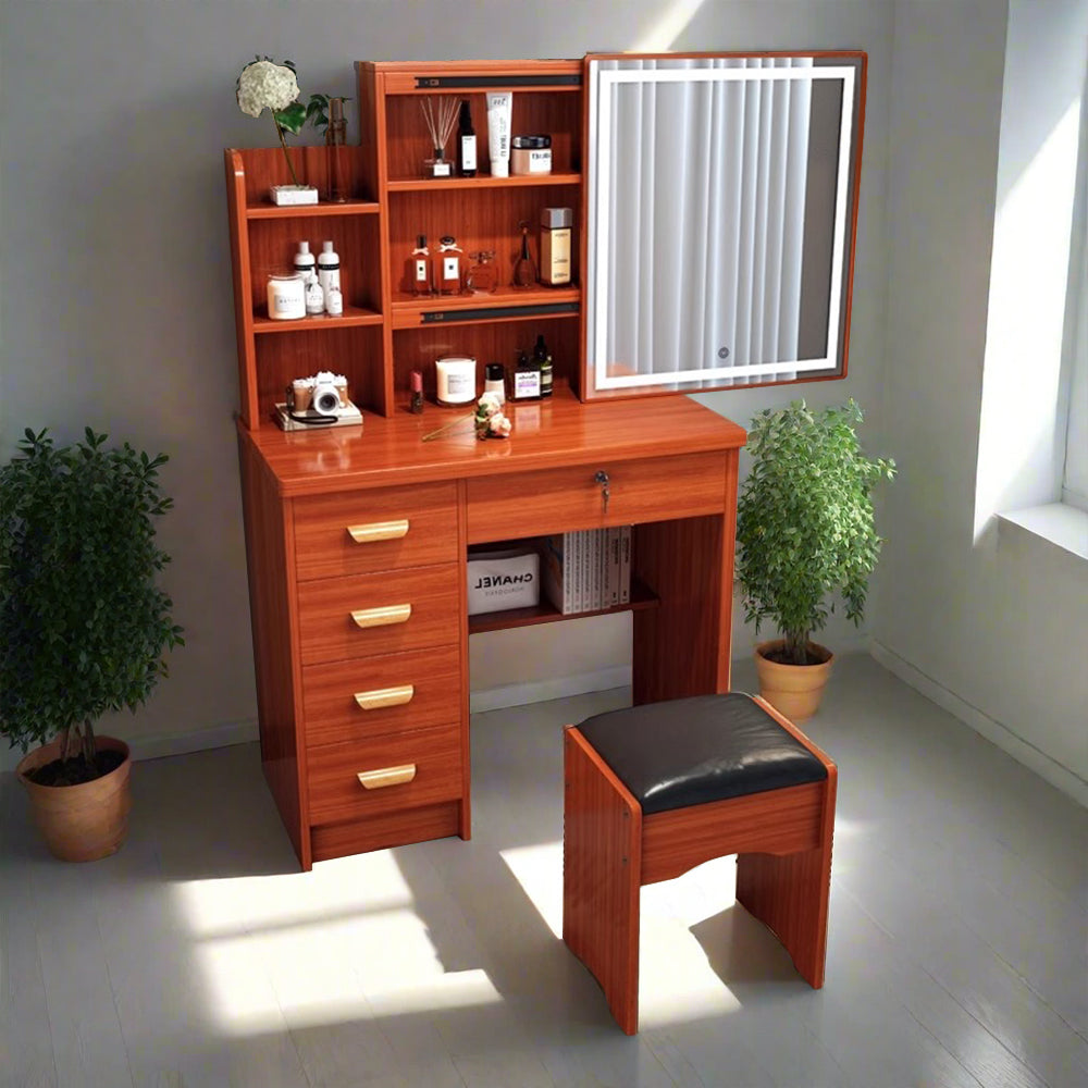 LIVARA 198 80CM Length Sliding Large Mirror Dressing Table With Stool Or LED Light