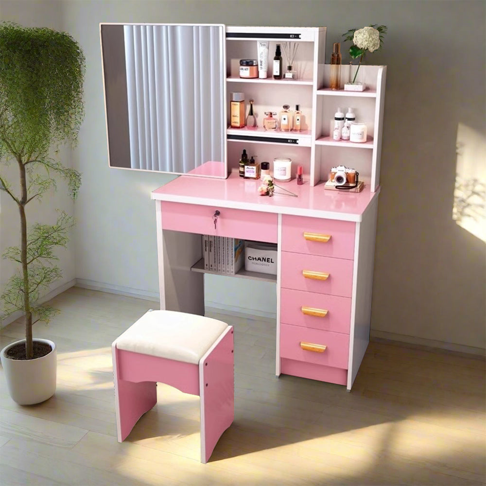 LIVARA 198 80CM Length Sliding Large Mirror Dressing Table With Stool Or LED Light