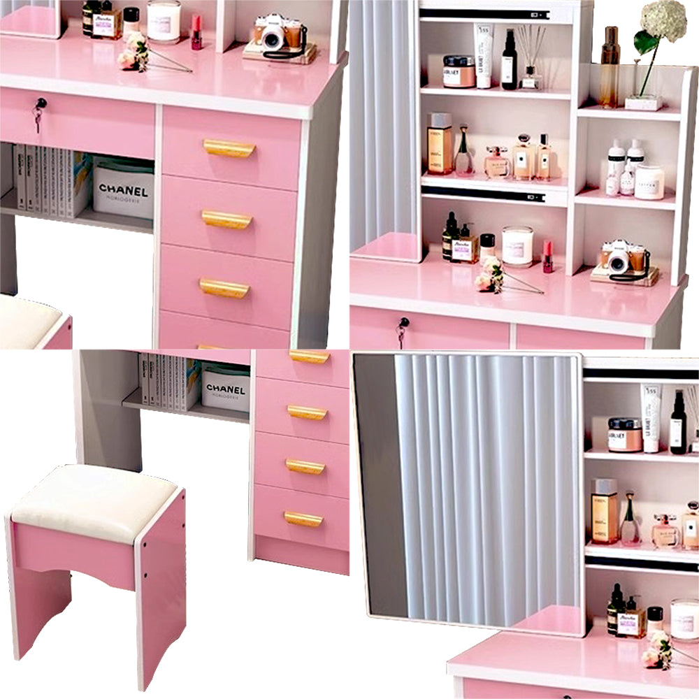 LIVARA 198 80CM Length Sliding Large Mirror Dressing Table With Stool Or LED Light