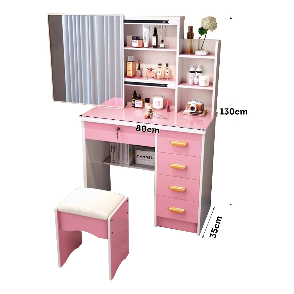 LIVARA 198 80CM Length Sliding Large Mirror Dressing Table With Stool Or LED Light