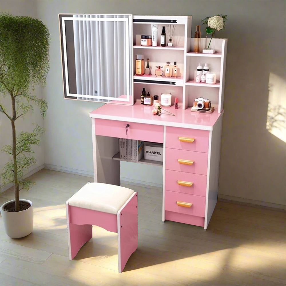 LIVARA 198 80CM Length Sliding Large Mirror Dressing Table With Stool Or LED Light