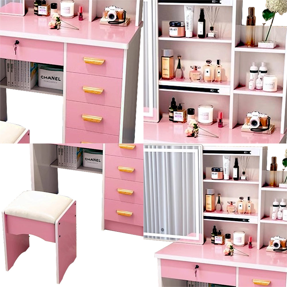 LIVARA 198 80CM Length Sliding Large Mirror Dressing Table With Stool Or LED Light