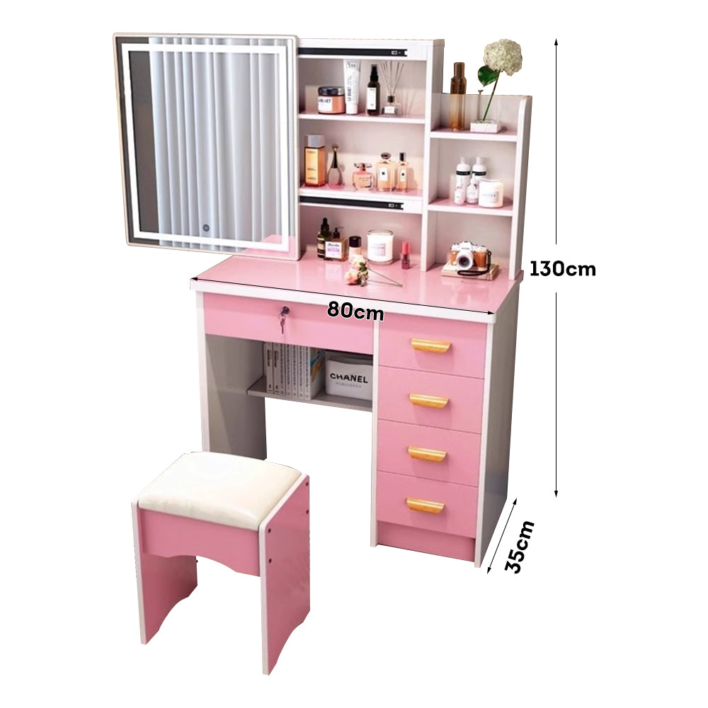 LIVARA 198 80CM Length Sliding Large Mirror Dressing Table With Stool Or LED Light