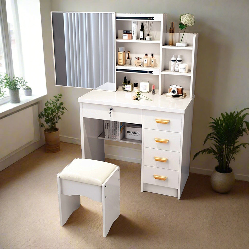 LIVARA 198 80CM Length Sliding Large Mirror Dressing Table With Stool Or LED Light