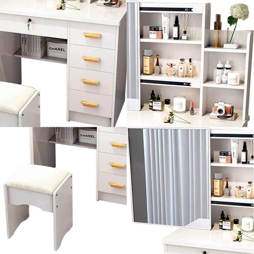 LIVARA 198 80CM Length Sliding Large Mirror Dressing Table With Stool Or LED Light