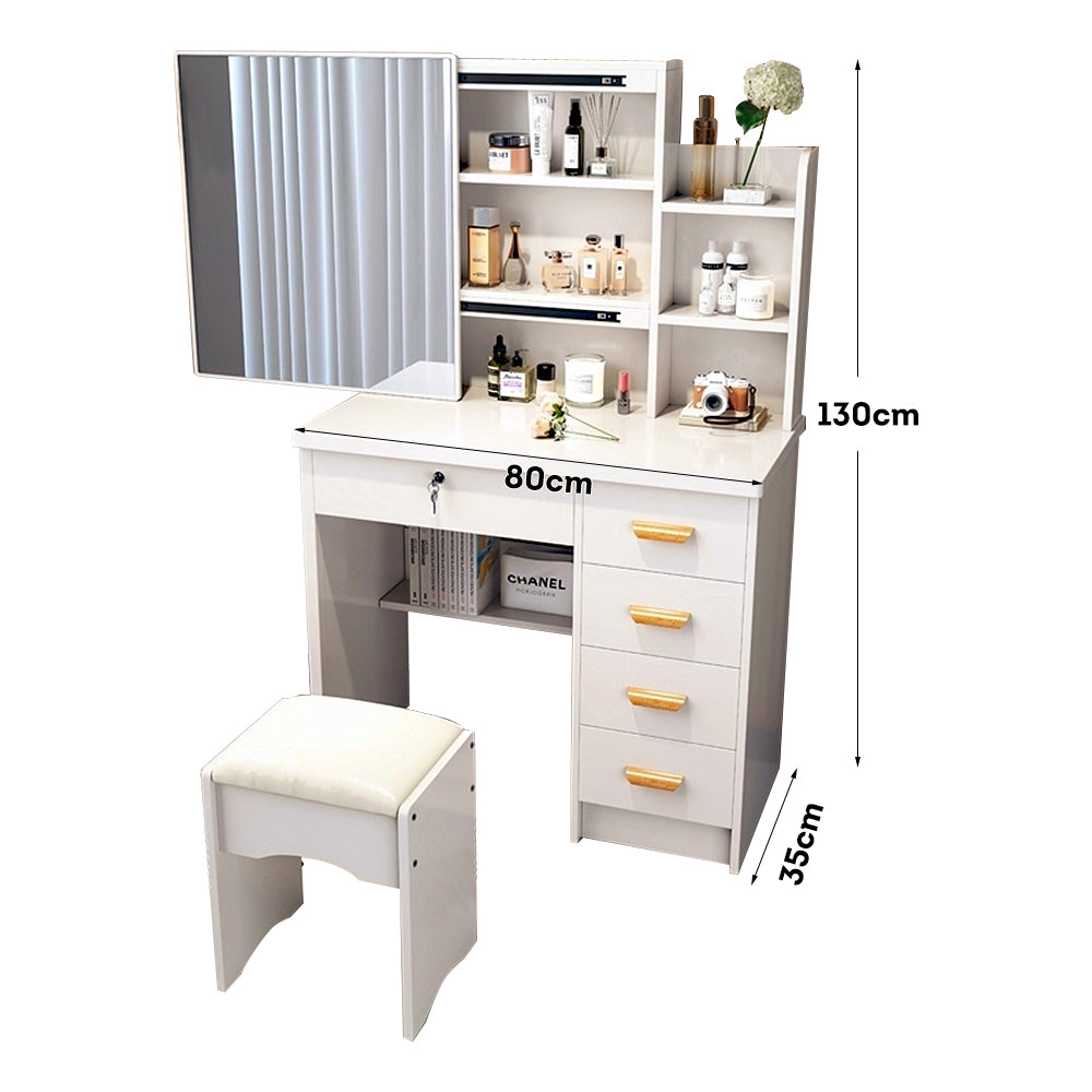 LIVARA 198 80CM Length Sliding Large Mirror Dressing Table With Stool Or LED Light