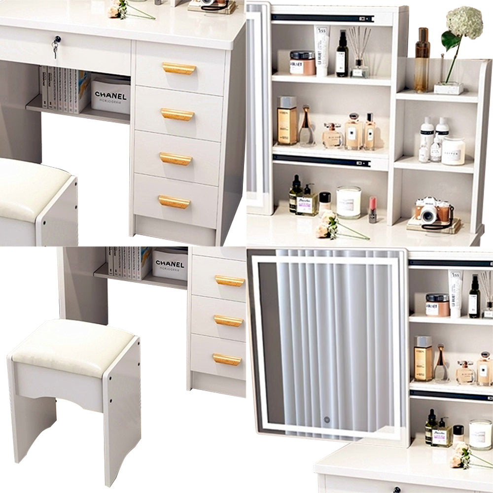 LIVARA 198 80CM Length Sliding Large Mirror Dressing Table With Stool Or LED Light