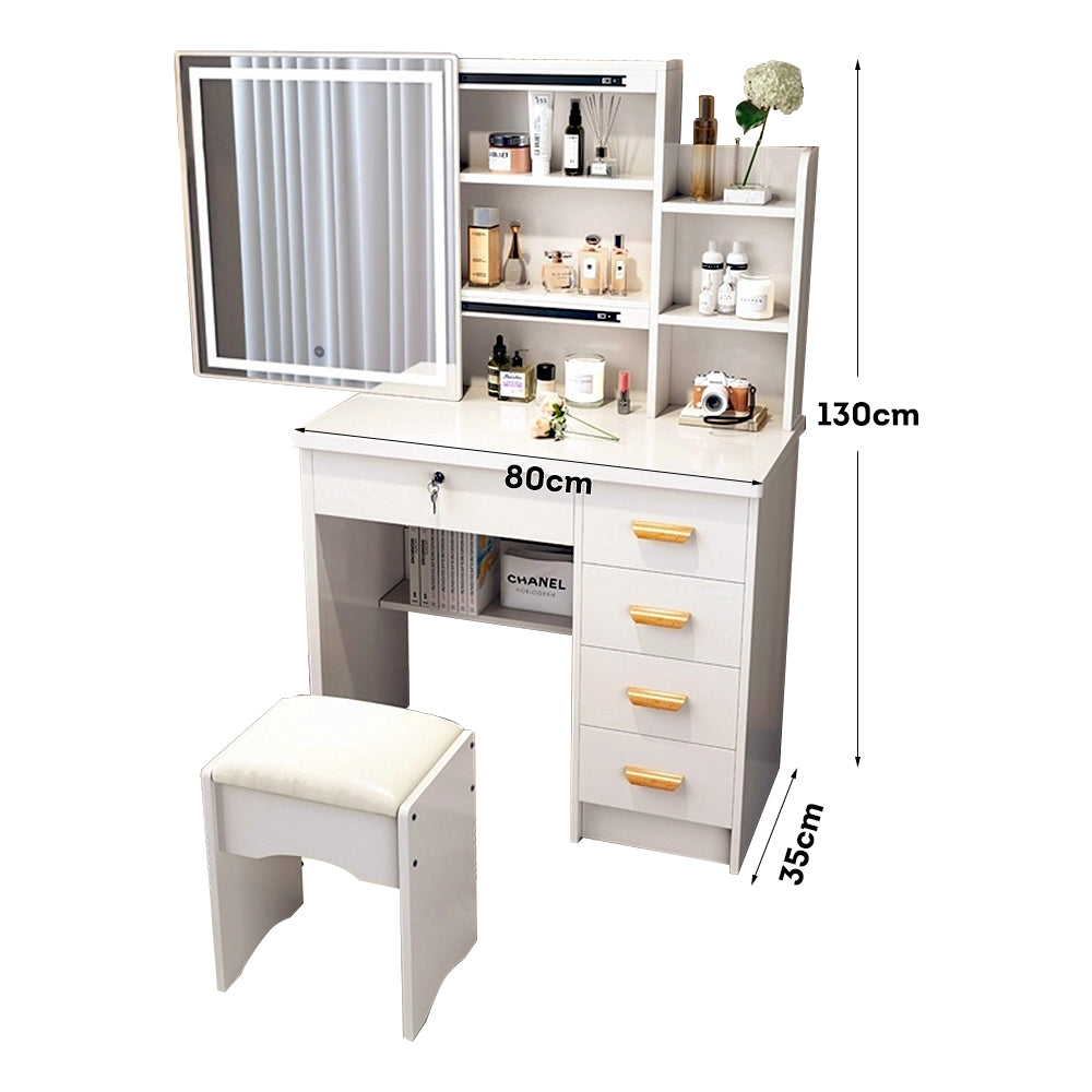 LIVARA 198 80CM Length Sliding Large Mirror Dressing Table With Stool Or LED Light