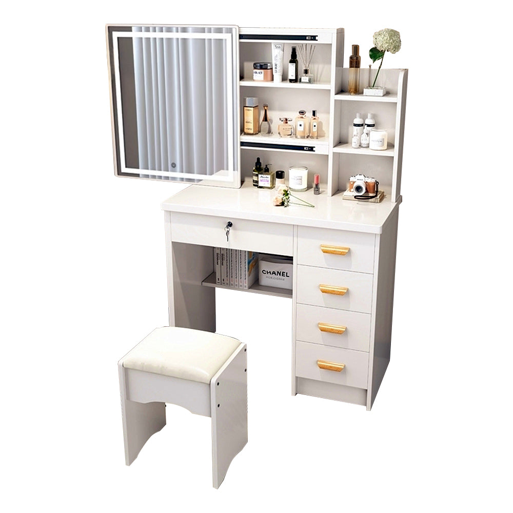 LIVARA 198 80CM Length Sliding Large Mirror Dressing Table With Stool Or LED Light