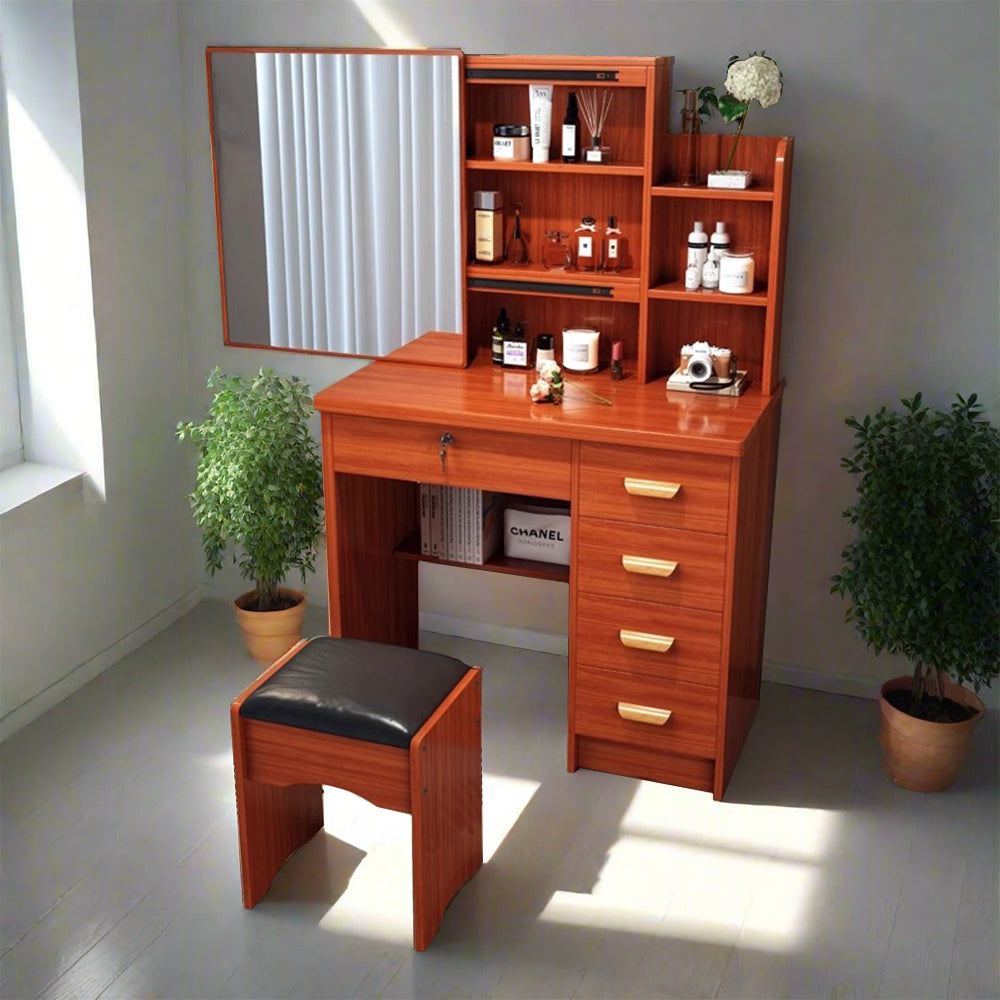 LIVARA 198 80CM Length Sliding Large Mirror Dressing Table With Stool Or LED Light