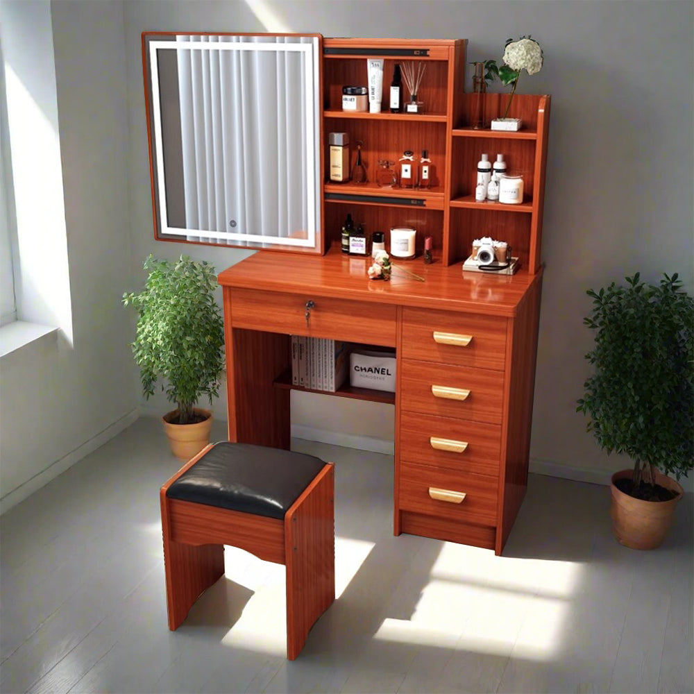 LIVARA 198 80CM Length Sliding Large Mirror Dressing Table With Stool Or LED Light