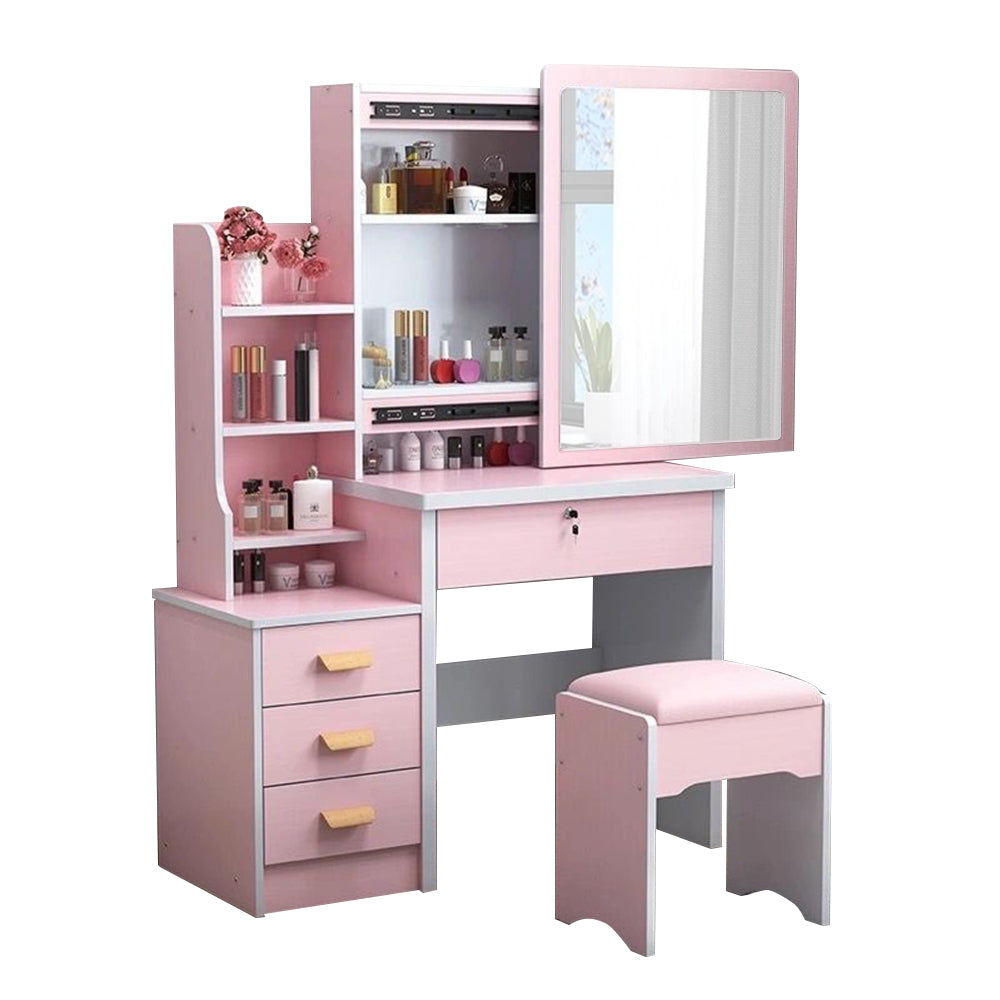 LIVARA 80/100CM Length Sliding Large Mirror Dressing Table With Stool