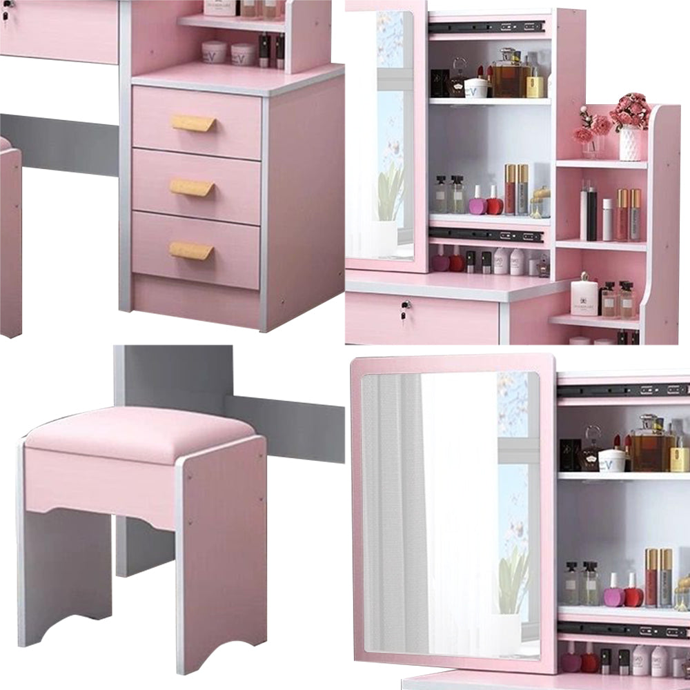 LIVARA 80/100CM Length Sliding Large Mirror Dressing Table With Stool