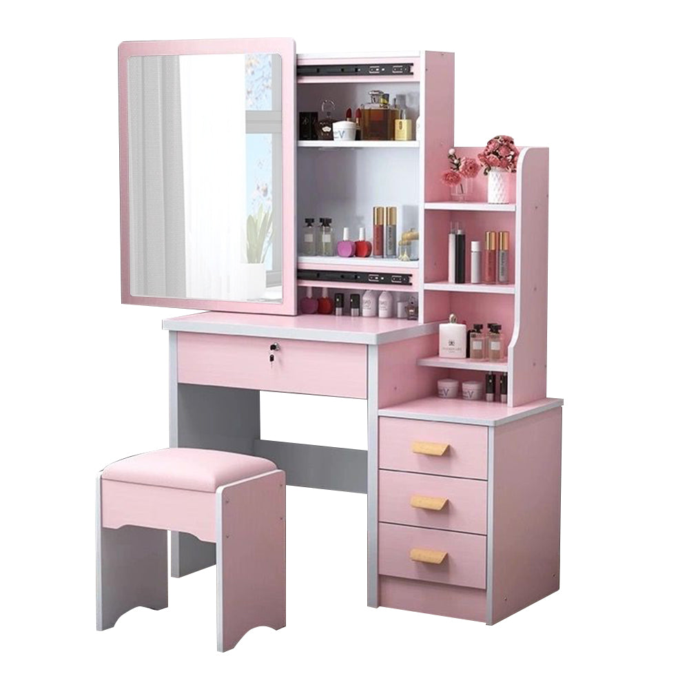 LIVARA 80/100CM Length Sliding Large Mirror Dressing Table With Stool