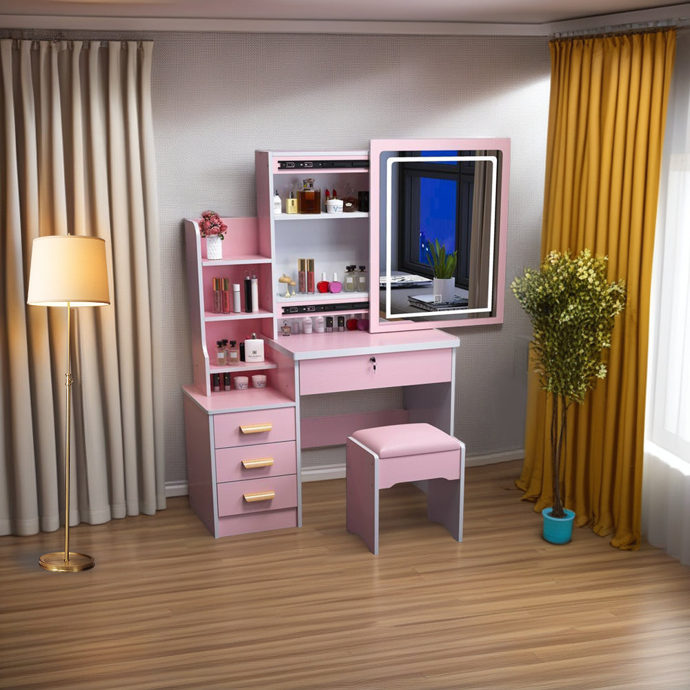 LIVARA 80/100CM Length Sliding Large Mirror Dressing Table With Stool