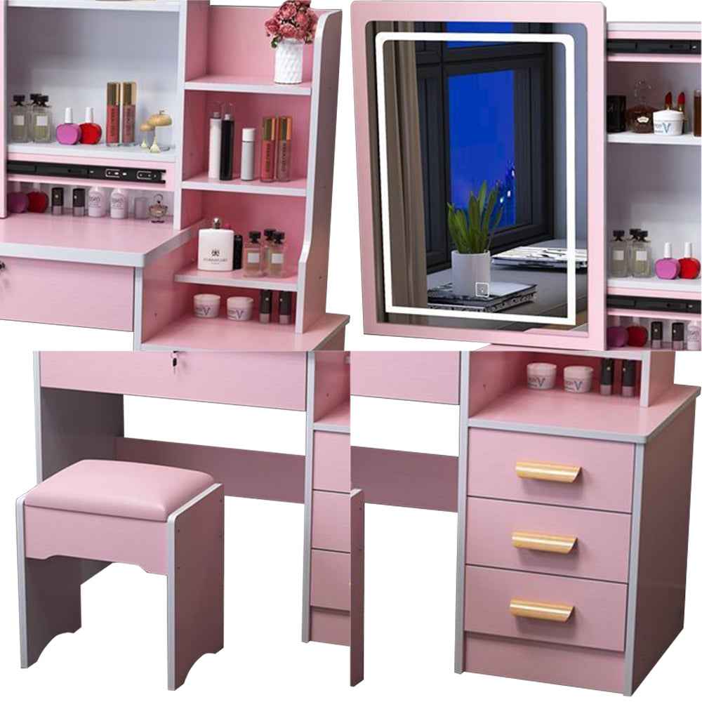 LIVARA 80/100CM Length Sliding Large Mirror Dressing Table With Stool