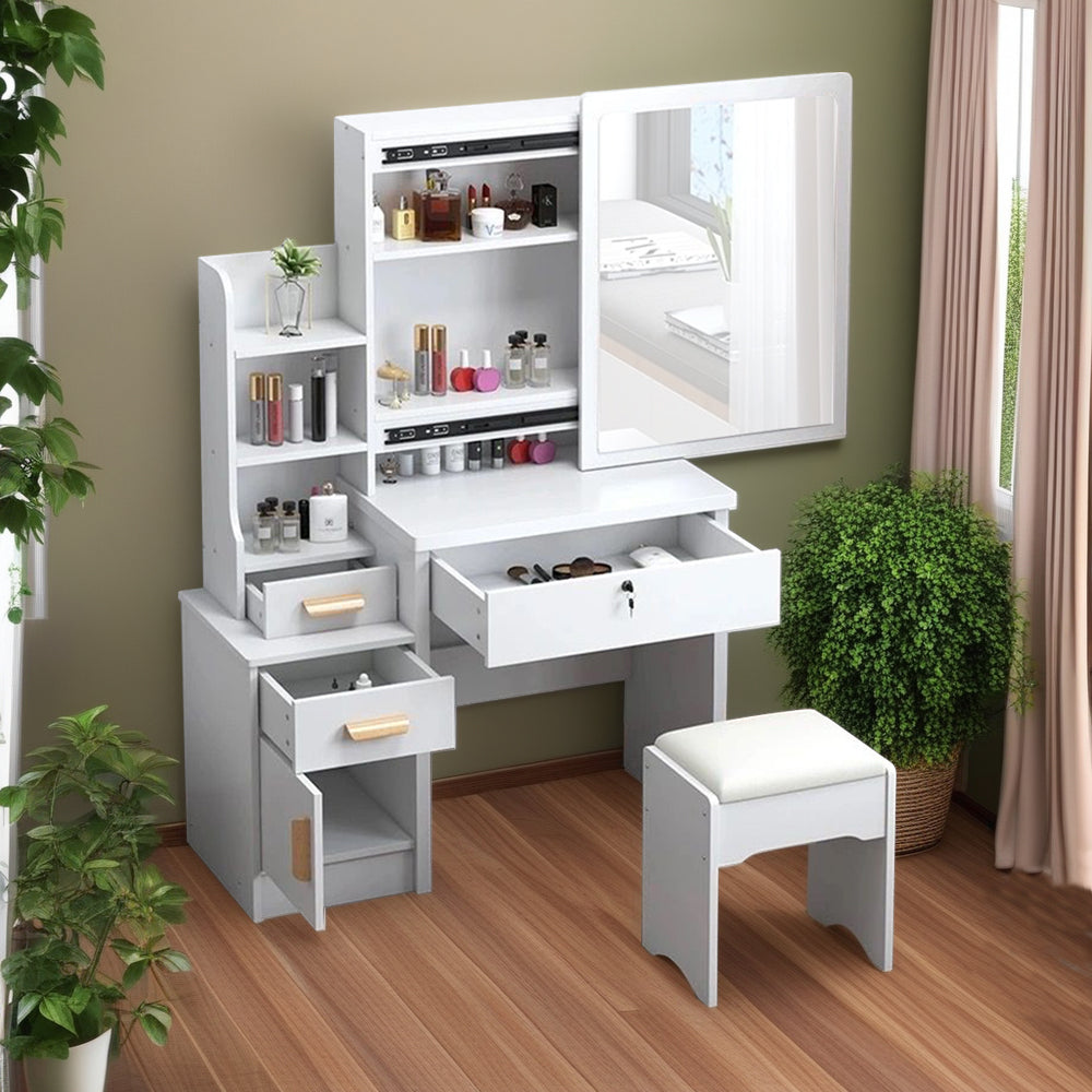 LIVARA 968 80CM Length Sliding Large Mirror Dressing Table With Stool