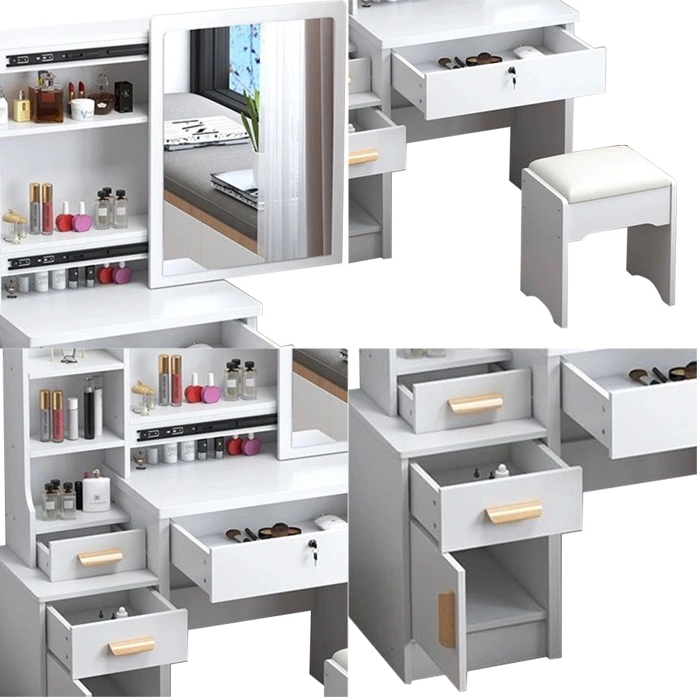 LIVARA 968 80CM Length Sliding Large Mirror Dressing Table With Stool