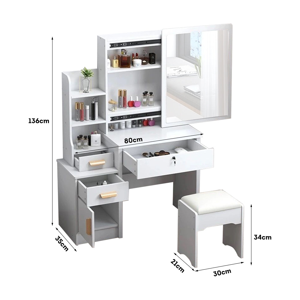 LIVARA 968 80CM Length Sliding Large Mirror Dressing Table With Stool