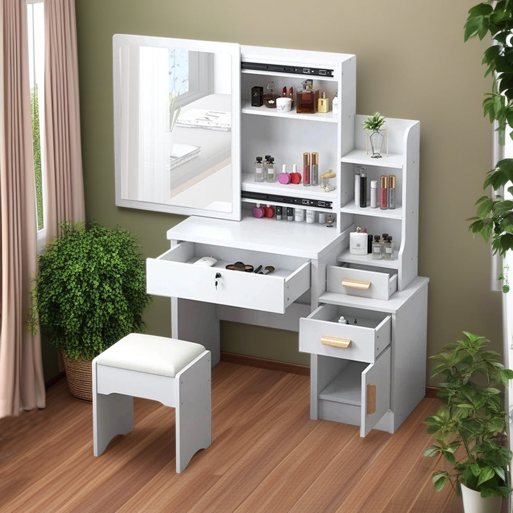 LIVARA 968 80CM Length Sliding Large Mirror Dressing Table With Stool