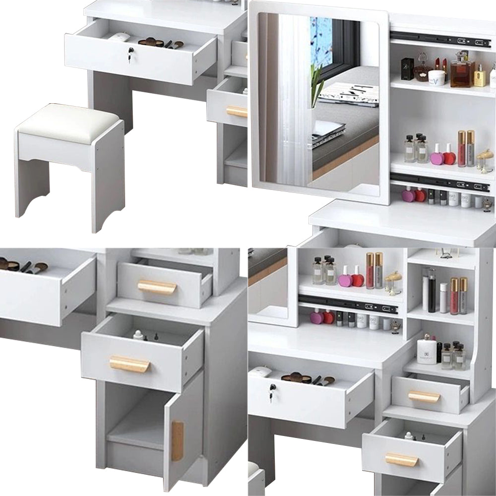 LIVARA 968 80CM Length Sliding Large Mirror Dressing Table With Stool