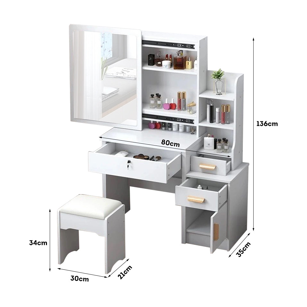 LIVARA 968 80CM Length Sliding Large Mirror Dressing Table With Stool