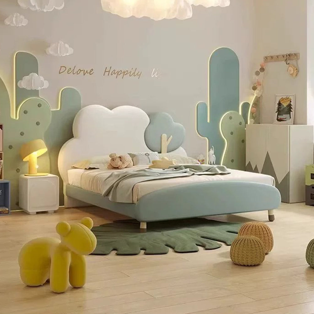 LUXORA CB1118 150/180cm Solid Wood Frame Cartoon Cloud-Shaped Kids Bed-Tech Fabric