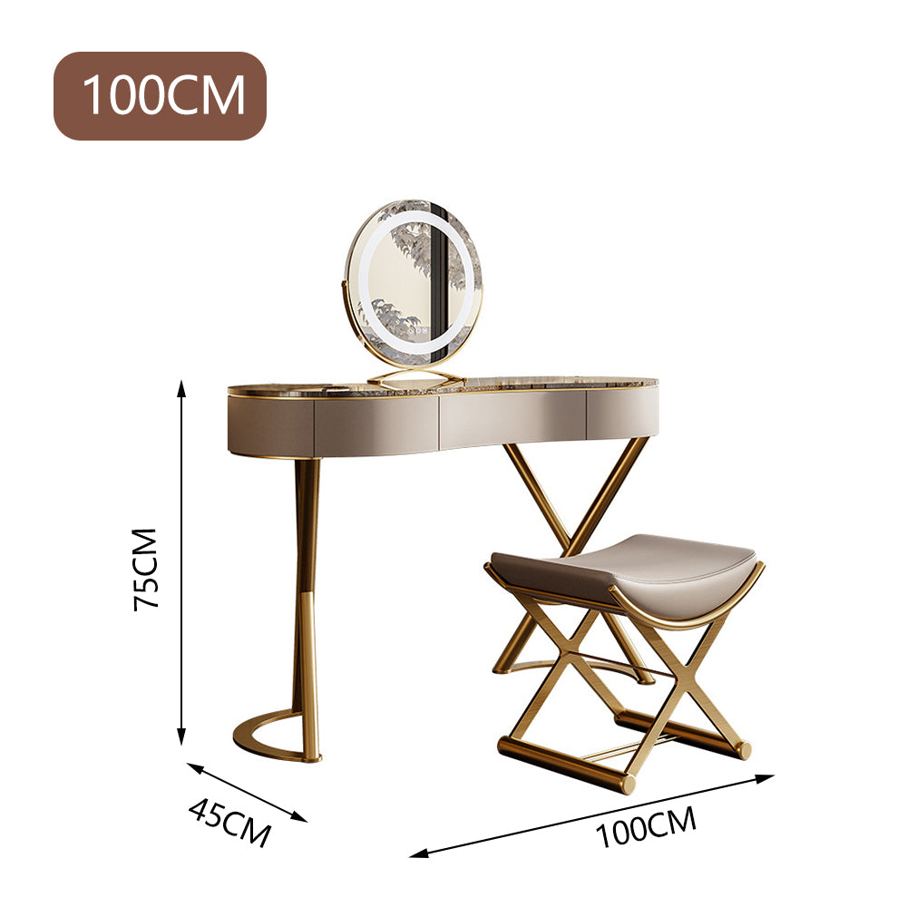 LUXORA DR1026 100-136cm Rock Countertop Stainless Steel Gold-Plated Base Dressing Table